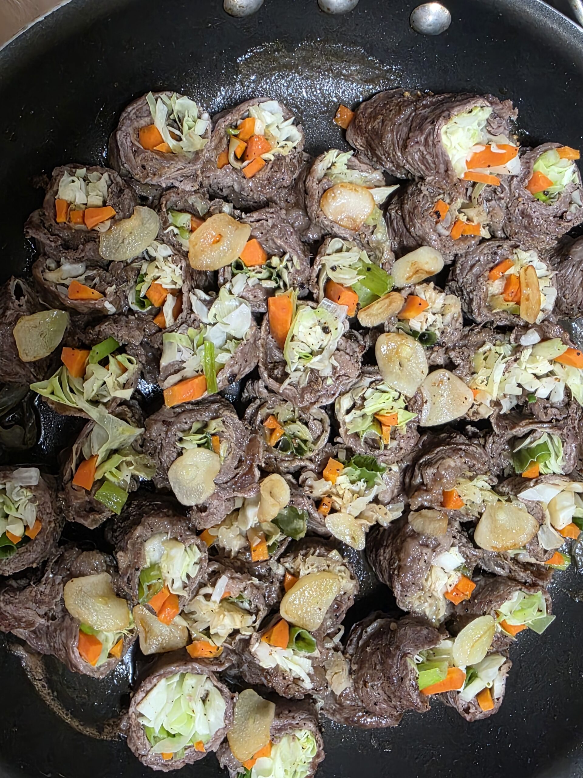 Homemade steak rolls served for a family dinner.