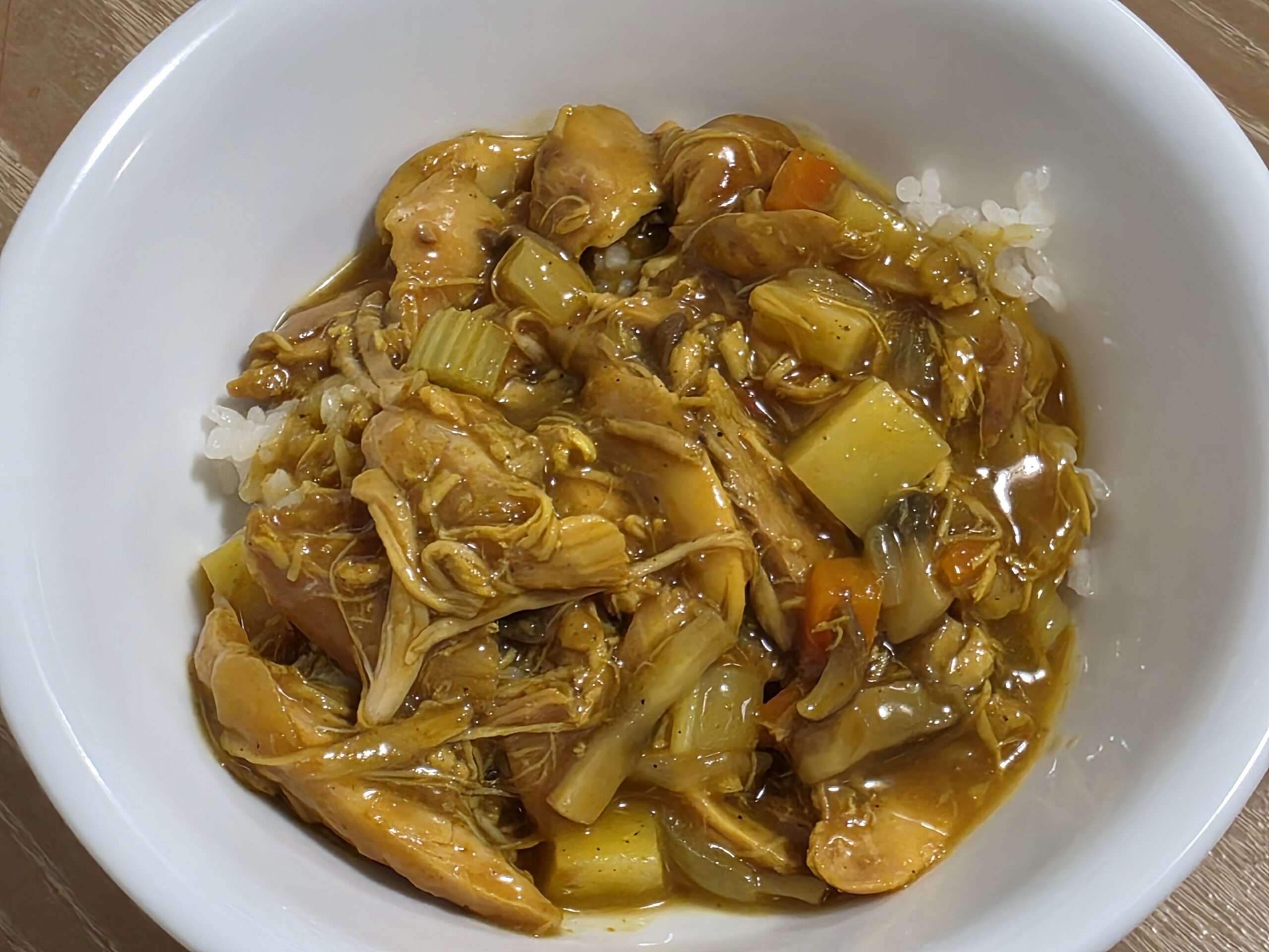 Homemade chicken curry made with rotisserie chicken.