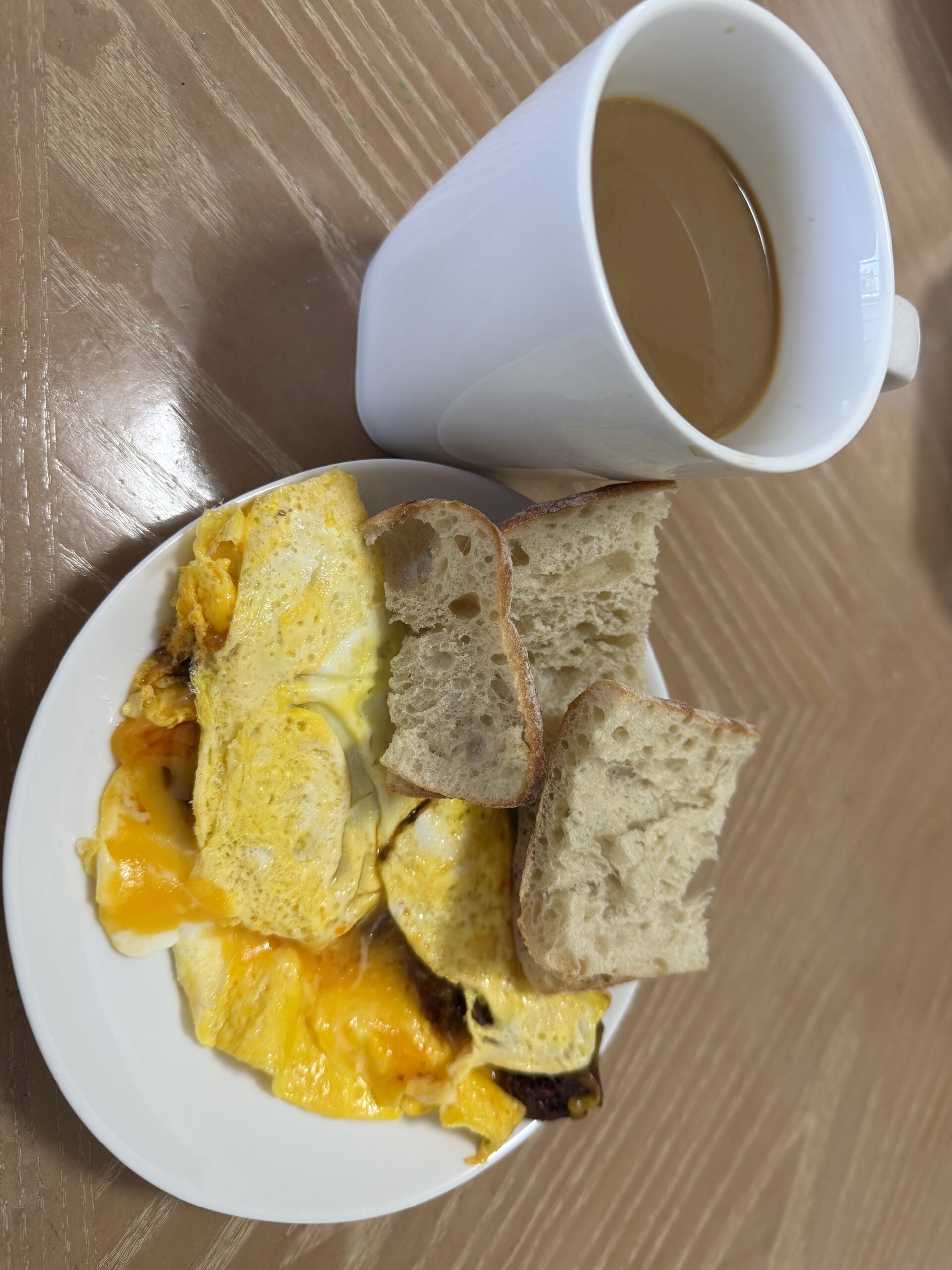 Chili cheese omelet made with chili from leftover meat sauce.
